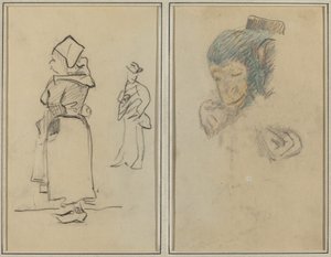 Bretonka a stojící muž; Hlava a ruka opice [recto] od Paul Gauguin