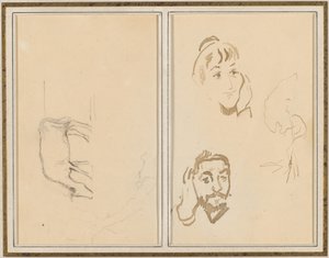 Pasoucí se kráva; Hlava ženy s rukou na tváři a hlava muže s rukou na uchu [verso] od Paul Gauguin