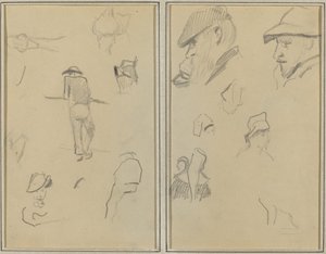 Muž opřený o zeď s pěti dalšími studiemi; Dva vousatí muži s klobouky a pět dalších studií [recto] od Paul Gauguin