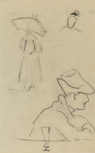 Osoba držící deštník a sedící muž s kloboukem a sklenicí [verso] od Paul Gauguin