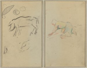 Prase; Bretonský rolník klečící [verso] od Paul Gauguin