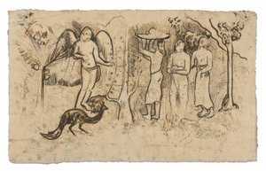 Anděl, páv a tři Tahiťané od Paul Gauguin