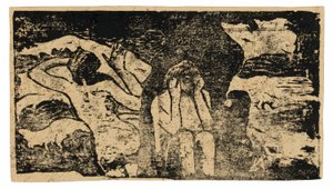 U Černých skal, ze sady pozdních dřevotisků od Paul Gauguin