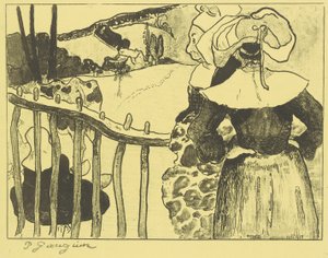 Bretonische Frauen neben einem Zaun od Paul Gauguin