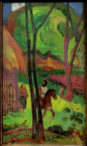 Jezdec před chatou od Paul Gauguin