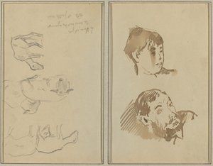 Pět ovcí; Hlava ženy a hlava vousatého muže [recto] od Paul Gauguin