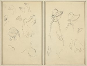 Husy; Girls in Bonnets, Husy [recto] od Paul Gauguin