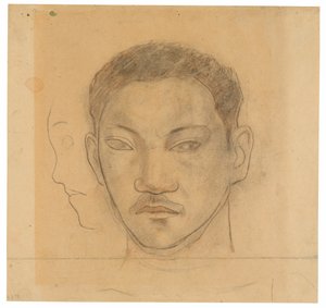 Hlava Tahiťana s profilem druhé hlavy po jeho pravici od Paul Gauguin