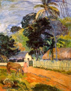 Kůň na silnici, Tahitská krajina, 1899 od Paul Gauguin
