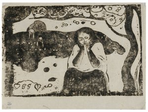 Lidská utrpení, ze sady pozdních dřevotisků od Paul Gauguin