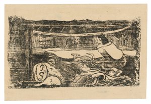 Interiér tahitské chýše, ze Suite of Late Wood-Block Prints od Paul Gauguin