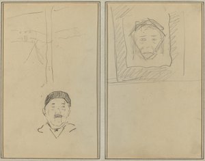 Krajina a hlava člověka; Hlava opice uvnitř náměstí [recto] od Paul Gauguin