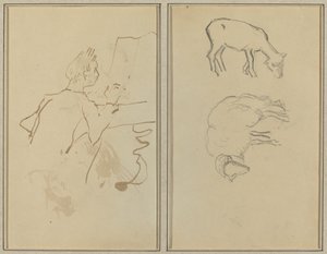 Muž hrající na klavír; Dvě ovce [verso] od Paul Gauguin