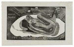 Manao tupapau (Ona myslí na ducha nebo Duch myslí na ni), ze suity Noa Noa od Paul Gauguin