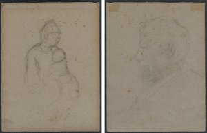 Matka s dítětem (recto); profilové poprsí muže (verso) od Paul Gauguin