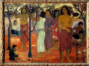 Nave nave mahana (Lahodné dny). Tahitské ženy v zahradě. Obraz Paula Gauguina (1848-1903) 1896 Sun. 0,94 x 1,3 m Lyon, musee des Beaux Arts - Nave Nave Mahana také známý jako „“Delicious Day““. Skupina tahitských žen v zahradě. Obraz Pa od Paul Gauguin