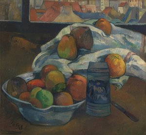 Ovocná mísa a džbán před oknem. Pravděpodobně 1890 od Paul Gauguin