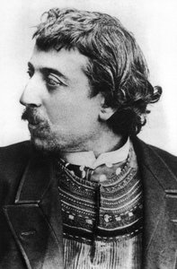 Paul Gauguin (1848-1903) francouzský malíř zde v Kodani v březnu 1891 s bretonským svetrem, autoportrét věnovaný Carriere od Paul Gauguin
