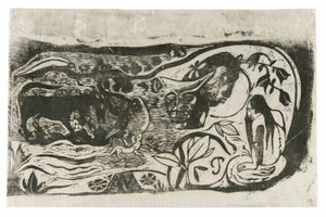 Talíř s hlavou rohatého ďábla ze Suity pozdních dřevěných bloků od Paul Gauguin