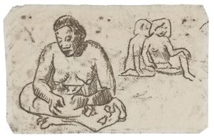 Sedící žena (související s obrazem Sister of Charity), kolem 1902 (přenosová kresba černou tuší na slonovinovém tkaném papíře) od Paul Gauguin