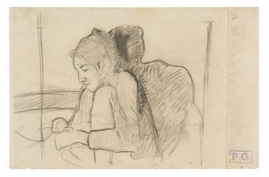 Sedící tahitská žena (recto), Náčrtky kohoutů a kuřat (verze) od Paul Gauguin