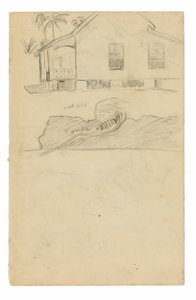 Náčrtky tahitské rezidence s barevnými notacemi a psy od Paul Gauguin