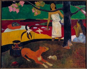 Tahitská scénická malba od Paula Gauguina (1848-1903) 1892 Sun. 0,87x1,13 m Petrohrad, Ermitážní muzeum od Paul Gauguin
