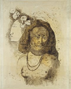 Tahitská žena se zlým duchem, cca 1899-1900 (monotyp s akvarelem na papíře) od Paul Gauguin