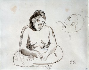 Tahitská žena sedící Inkoustová studie Paula Gauguina (1848-1903) Paříž 19. století, muzeum Louvre od Paul Gauguin