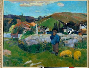 Vepřový strážce v Bretani v roce 1888 - obraz Paula Gauguina (1848-1903) od Paul Gauguin