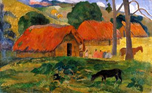Tři chatrče, Tahiti od Paul Gauguin