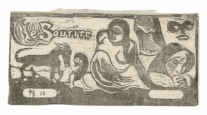 Tři lidé, maska, liška a pták, čelenka pro Le sourire od Paul Gauguin