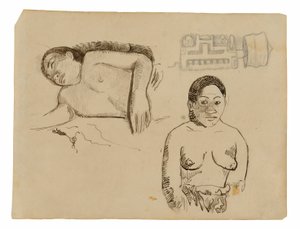 Dvě tahitské ženy a markézský špunt do ucha od Paul Gauguin
