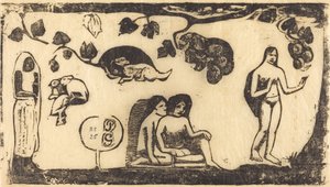Ženy, zvířata a listí od Paul Gauguin