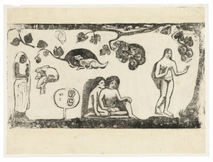 Ženy, zvířata a listí ze sady Late Wood-Block Prints od Paul Gauguin