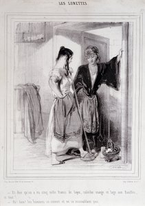 2 chudé ženy v rozhovoru na schodech o mužích, „Les Lorettes“, Gavarni, c. 1840. od Paul Gavarni