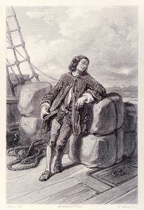 Kapitán Lemuel Gulliver na moři na své obchodní lodi, z francouzského vydání Gullivers Travels od Jonathana Swifta od Paul Gavarni