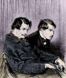 Bratři Goncourtové - Edmond de Goncourt (1822-1886) a Jules de Goncourt (1830-1870) v lóži divadla od Paul Gavarni