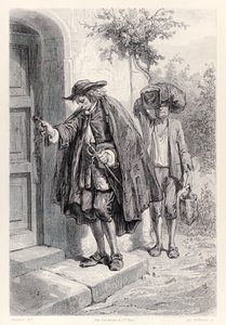 Gulliver přichází domů ve tři odpoledne a vchází do domu, z francouzského vydání Gullivers Travels od Jonathana Swifta od Paul Gavarni