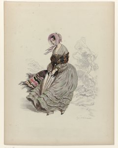 Žena chodící ve větru se slunečníkem, 1840 od Paul Gavarni
