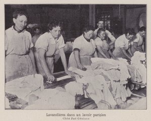 Pračky v prádelně v Paříži (černobílá fotografie) od Paul Géniaux