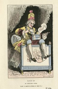 Ilustrace Hadol (1835-1875) v Histoire de France tintamarresque, ca. 1880 – Starý režim – Du Barry Jeanne, Ludvík XV od Paul Hadol