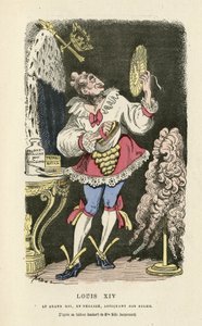 Ilustrace Hadol (1835-1875) v Histoire de France tintamarresque, ca. 1880 - Makeup, Starý režim, Slunce, Paruka - Ludvík XIV