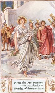 Domů šla, ze školy se vrátila a o hanbě ani o újmě se jí nezdálo, ilustrace z knihy "The Lays of Ancient Rome", Thomas Babington Macaulay od Paul Hardy