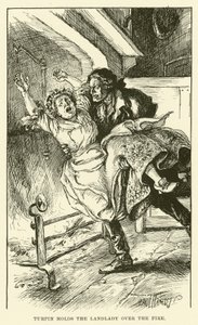 Turpin drží bytnou nad ohněm (rytina) od Paul Hardy