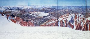 Panoramatický pohled na vrchol Pelvoux (sommet du Pelvoux) v Massif des Ecrins, Francouzské Alpy (fotohlubotisk) (viz také 404291) od Paul Helbronner