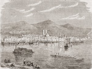 Montreal v 60. letech 19. století, vyryl Auguste Trichon (nar. 1814)