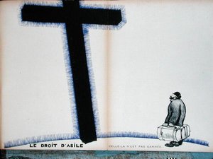 Křesťanský kříž a právo na azyl, ilustrace z „Parlons Francais“ od Paul Iribe