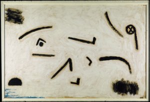 Bez názvu (znaky na černém pozadí), C.1940 (barva a lepidlo na papíře) od Paul Klee
