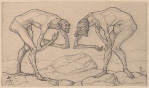Dva muži, kteří se navzájem předpokládají, že jsou ve vyšší pozici, se setkají se dvěma muži..., 1903. od Paul Klee